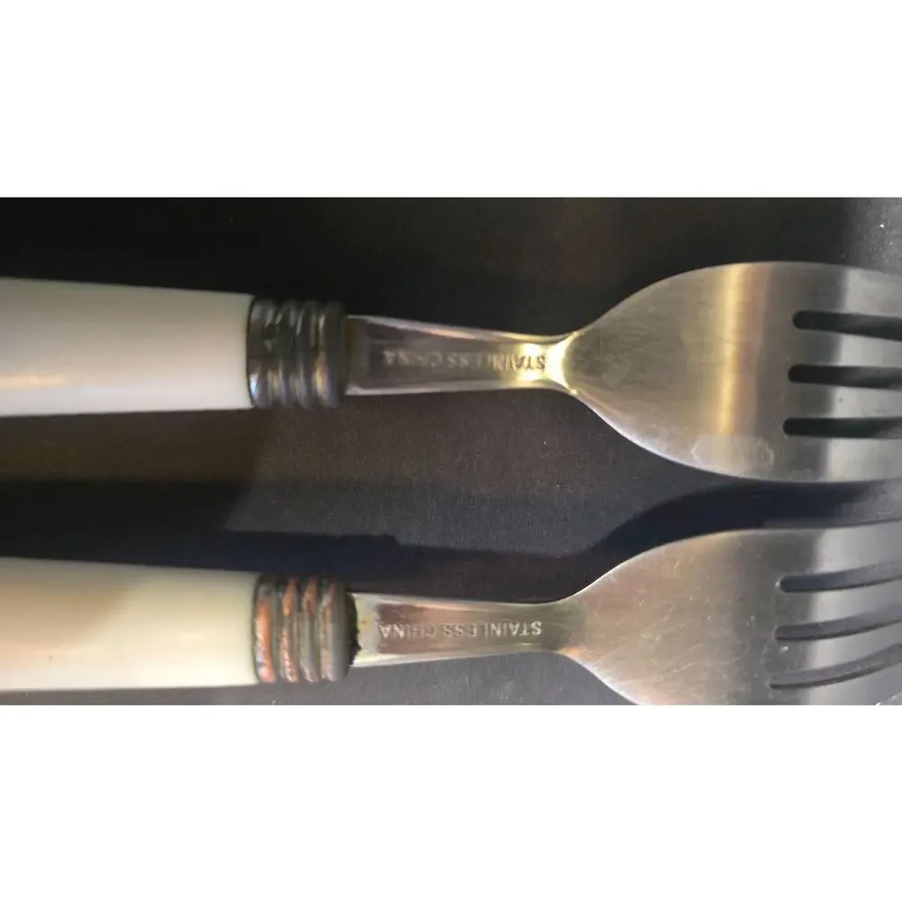 China Pearl Plastic Handle Stainless Forks Set Of 2 Apple Pattern Vintage Retro